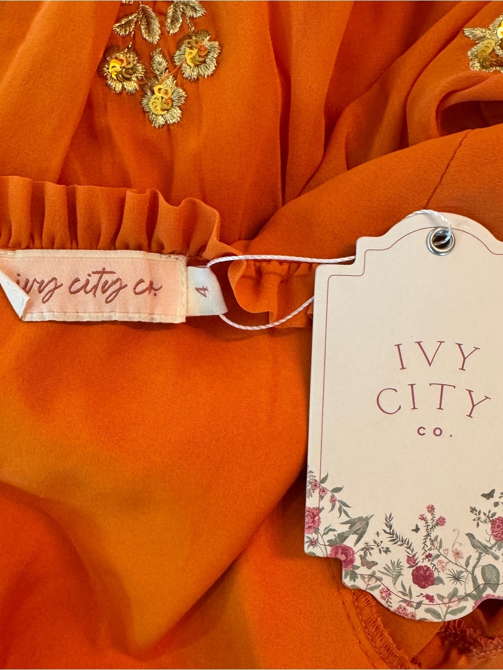 Ivy City Co Folklore Maxi Dress NWT Orange Gold Embroidery Size 4 Sold Out - Picture 5 of 8